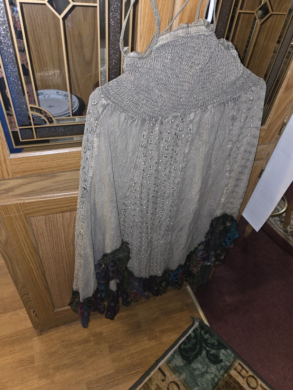 Women's Gray Embellished Boho Dress